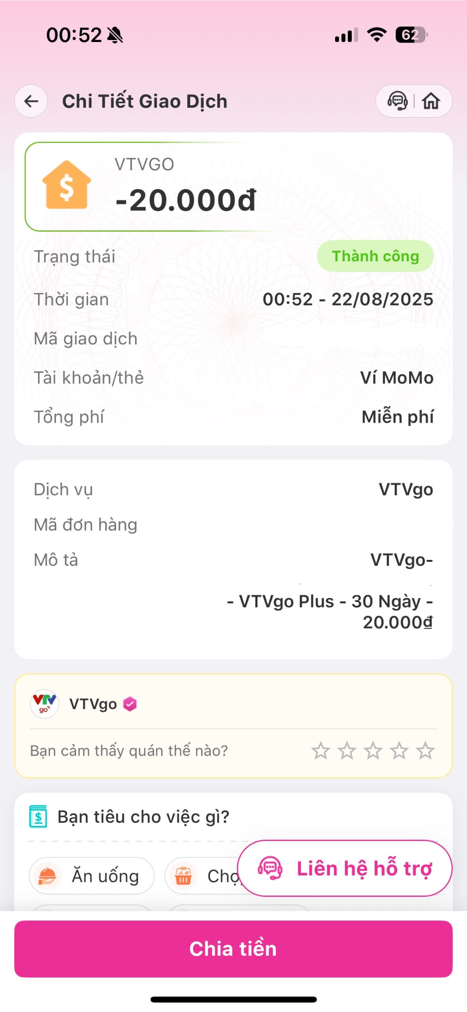 Thanh toán thành công.