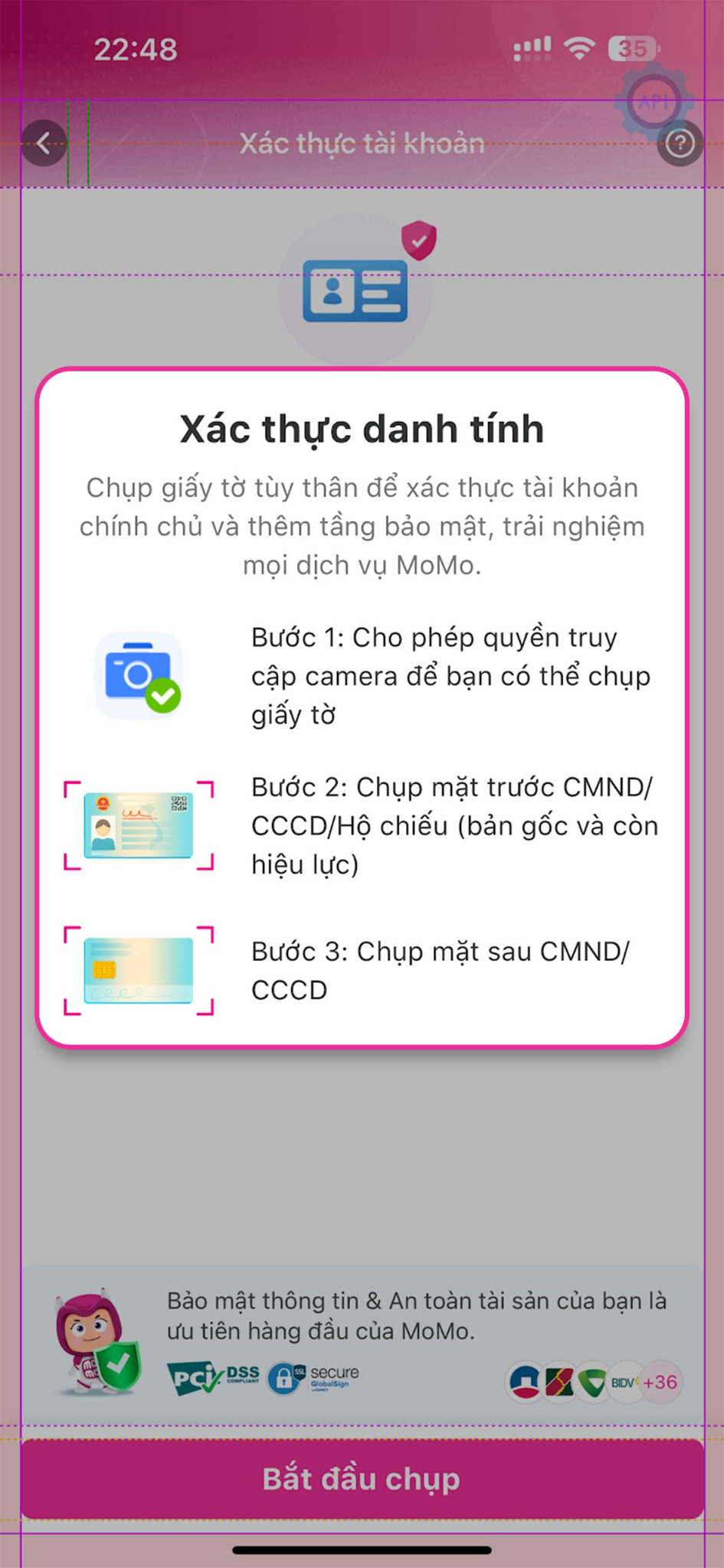 Xác thực tài khoản MoMo;