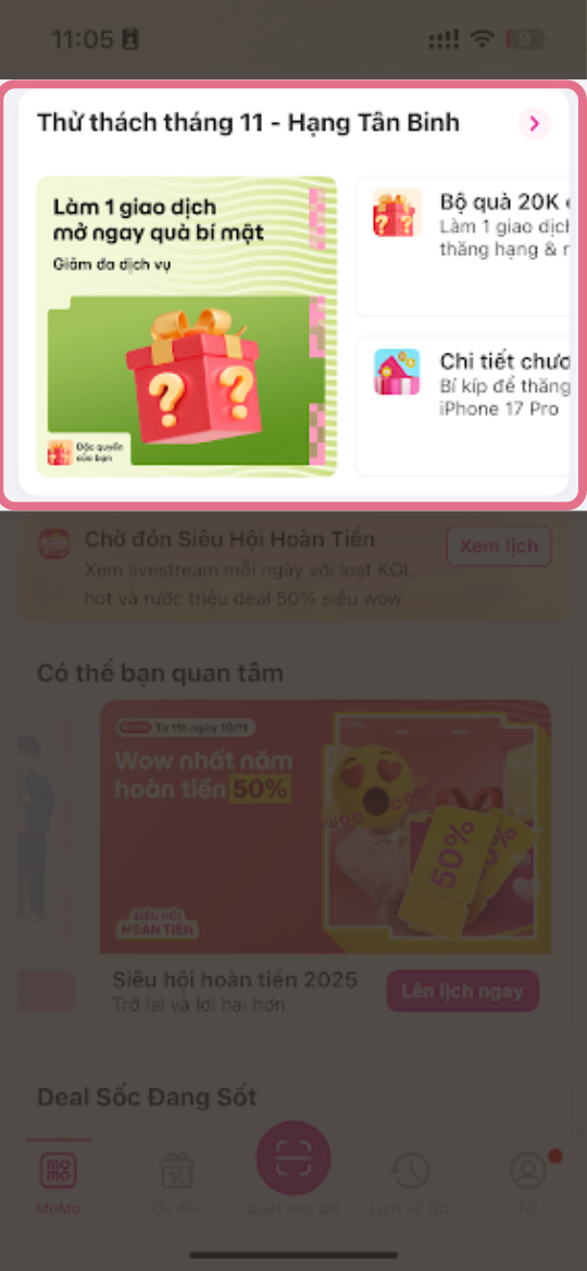 Đăng nhập vào MoMo để vào ngay hạng Tân Binh