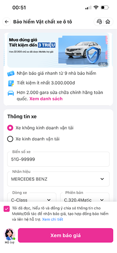 Nhập thông tin xe để nhận báo giá
