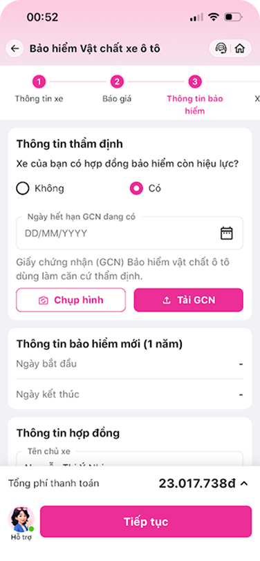 Xác nhận thông tin thẩm định xe