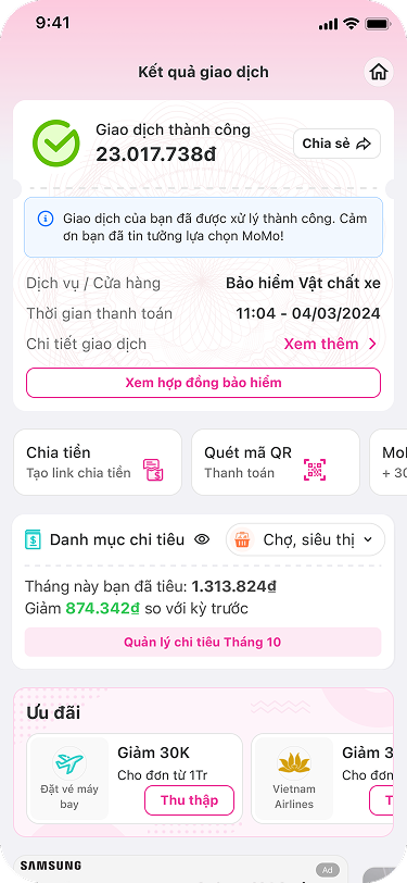Nhận kết quả thanh toán và hợp đồng bảo hiểm điện tử