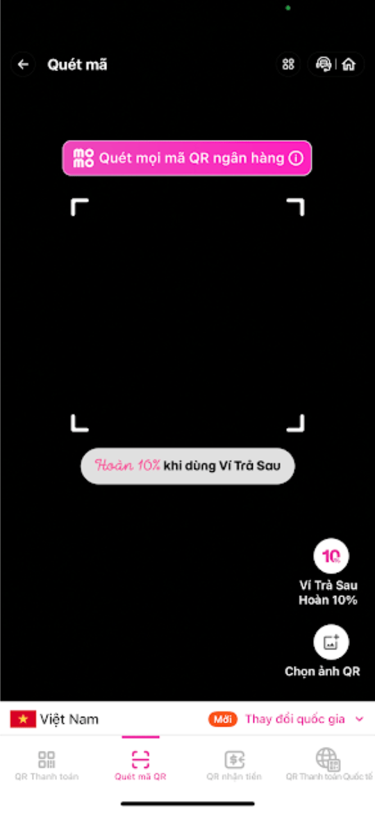 Bước 2: Chọn mua hàng sau đó quét mã QR trên màn hình để đến trang thanh toán