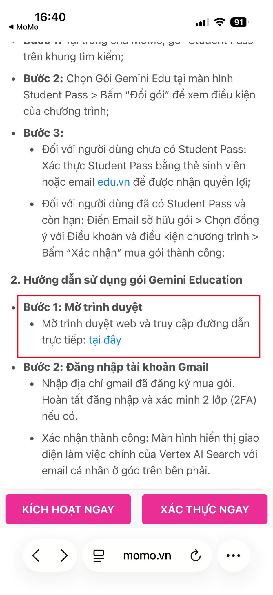 <p>Truy cập vào đường link được đính sẵn hoặc đường link được thông báo qua mail để mở trình duyệt web;</p>