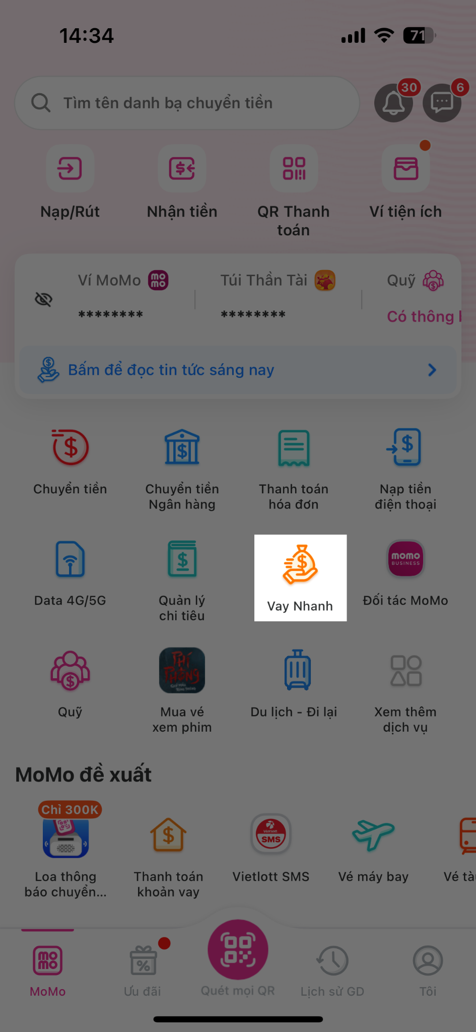 Truy cập vào “Vay Nhanh”